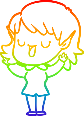 Gökkuşağı gradyan çizgi çizimi bir insan tarafından çizilmiş bir elf kızı