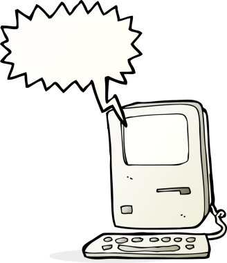 bir insan tarafından çizilmiş konuşma baloncuklu eski bir bilgisayar