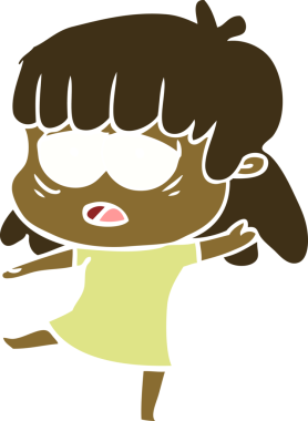 Düz renkli çizgi film. Bir insan tarafından çizilmiş yorgun kadın.