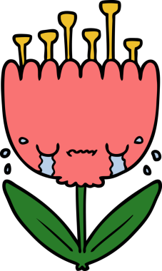 Bir insan tarafından çizilmiş ağlayan karikatür çiçeği.