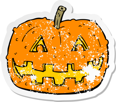 Bir insan tarafından çizilmiş balkabağı desenli bir karikatür çıkartması.