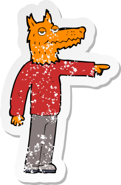 Bir insan tarafından çizilmiş tilki bir çizgi filmin gerilimli çıkartması.