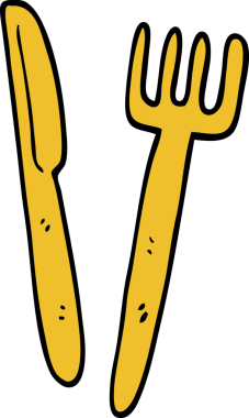 Bir insan tarafından çizilmiş karikatür bıçağı ve çatal.