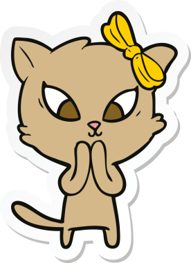 Bir insan tarafından çizilmiş çizgi film kedisinin çıkartması.