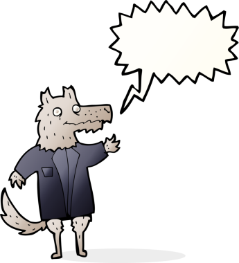 Bir insan tarafından çizilmiş konuşma balonu olan bir kurt adam.