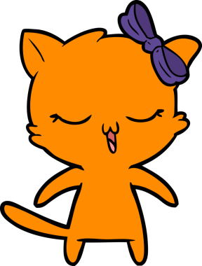 Bir insan tarafından çizilmiş kafasında yay olan çizgi film kedisi.