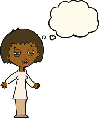 Bir insan tarafından çizilmiş düşünce baloncuğu olan yorgun bir kadın.