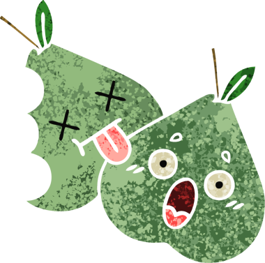 Bir insan tarafından çizilmiş yeşil bir armutun retro çizim tarzı karikatürü