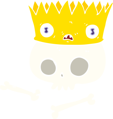 Bir insan tarafından çizilmiş eski kafatası üzerinde sihirli tacın düz renk çizimi