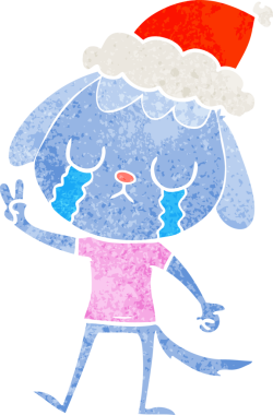 Bir insanın çizdiği Noel Baba şapkasıyla ağlayan bir köpeğin çizdiği hoş el çizimi.