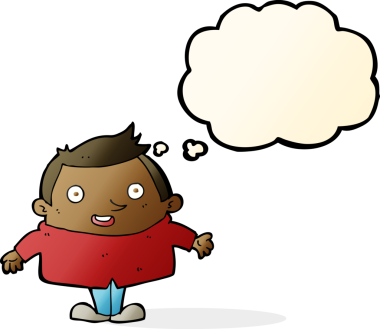 Bir insan tarafından çizilmiş düşünce balonlu mutlu adam çizgi filmi.