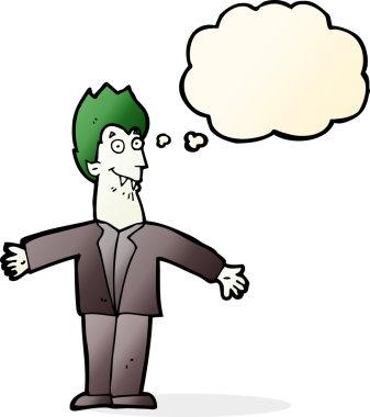 Bir insan tarafından çizilmiş düşünce balonlu vampir adam.