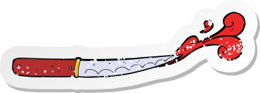 Bir insan tarafından çizilmiş mutfak bıçağının gerilimli retro çıkartması.