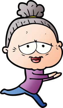 Bir insan tarafından çizilmiş mutlu yaşlı kadın çizgi filmi.