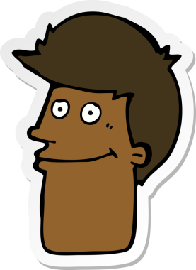 Bir insan tarafından çizilmiş gülümseyen bir çizgi film çıkartması.