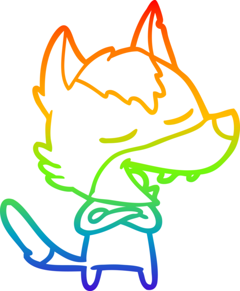 Gökkuşağı gradyan çizgi çizimi bir insan tarafından çizilmiş gülen bir kurt çizgi.