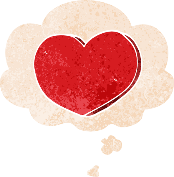 Düşünce baloncuklu karikatür aşk kalbi bir insan tarafından çizilmiş dertli retro stil