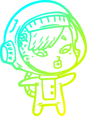 Bir insan tarafından çizilmiş soğuk gradyan çizgili astronot kadın çizimi.