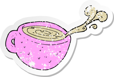 Bir insan tarafından çizilmiş karikatür kahve fincanının gerilimli yapıştırması.