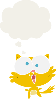 Bir insan tarafından çizilmiş düşünce baloncuklu çılgın çizgi film kedisi.