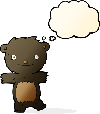 Bir insan tarafından çizilmiş düşünce baloncuğu olan siyah ayı yavrusu.