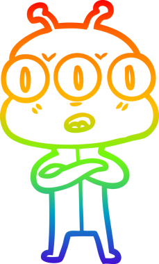 Gökkuşağı gradyan çizgi çizimi Bir insan tarafından çizilmiş üç gözlü uzaylı