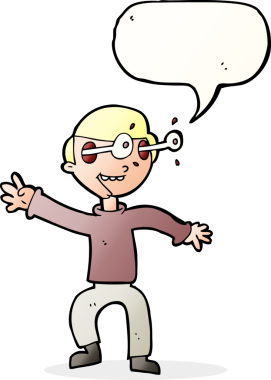 Bir insan tarafından çizilen konuşma baloncuğu ile büyülenmiş çocuk.