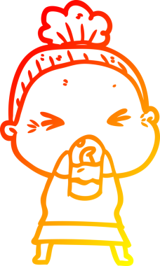 Bir insan tarafından çizilmiş kızgın yaşlı bir kadının sıcak çizgi çizimi.