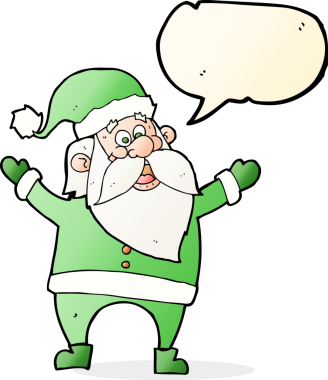 Bir insan tarafından çizilmiş konuşma balonlu Noel Baba çizgi filmi.