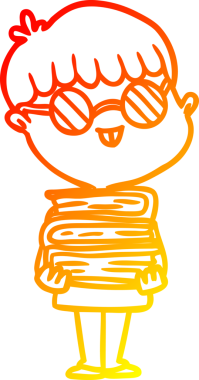 Bir insan tarafından çizilmiş gözlüklü ve kitaplı bir inek çizgi film karakteri çizimi.