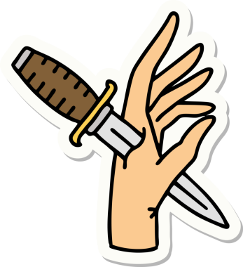 Bir insan tarafından çizilmiş eline geleneksel bir hançer stili dövme çıkartması.