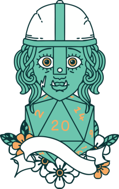 Retro Dövme Biçimi Bir insan tarafından çizilmiş 20 zarlı yarı ork savaşçı karakteri