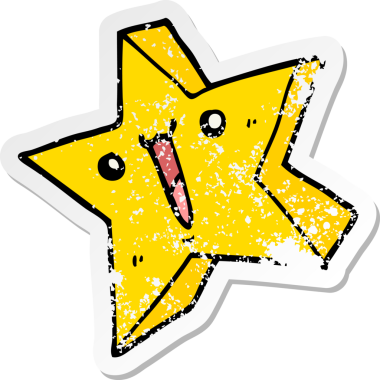 Bir insan tarafından çizilmiş mutlu bir yıldızın sıkıntılı çıkartması.