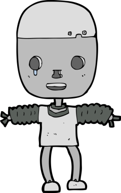 Bir insan tarafından çizilmiş çizgi film robotu