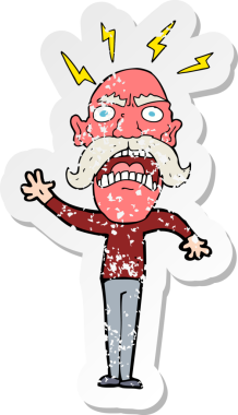 Bir insan tarafından çizilmiş öfkeli yaşlı bir adamın karikatür yapıştırması.