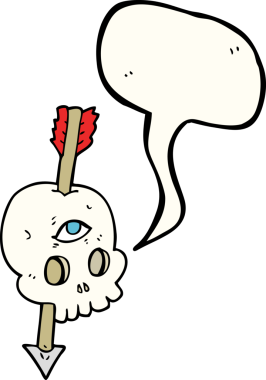 Serbest konuşma balonu karikatür sihirli kafatası bir insan tarafından çizilmiş ok ile beyin