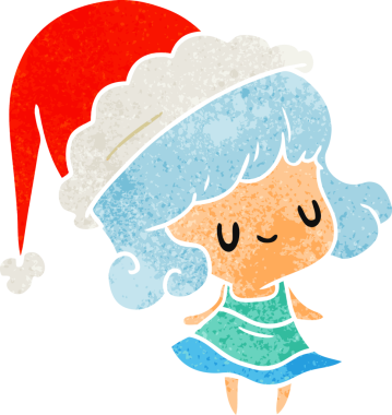 Bir insan tarafından çizilmiş Kawai kızının eski bir Noel karikatürü.