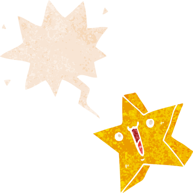 çizgi film mutlu yıldız konuşma balonu grunge sıkıntılı retro dokuma tarzı bir insan tarafından çizilmiş