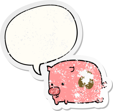 Konuşma baloncuğu olan çizgi film domuzu bir insan tarafından çizilmiş sıkıntılı eski bir çıkartma