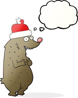 Bir insan tarafından çizilmiş Noel şapkası takan serbest çizim baloncuk ayısı.