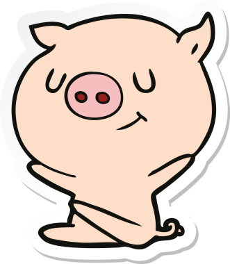 Bir insan tarafından çizilmiş mutlu çizgi film domuzu çıkartması.