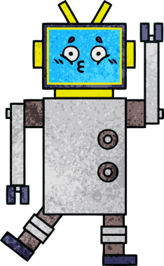 Bir insan tarafından çizilmiş bir robotun retro grunge dokusu