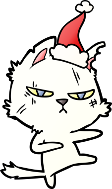 Bir insan tarafından çizilmiş Noel Baba şapkası takan bir kedinin gradyan çizimi.
