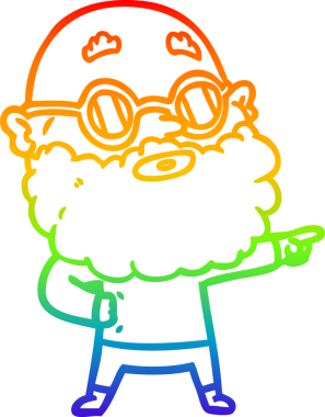 Gökkuşağı gradyan çizgi çizimi. Bir insan tarafından çizilmiş sakallı ve gözlüklü meraklı bir adamın çizimi.