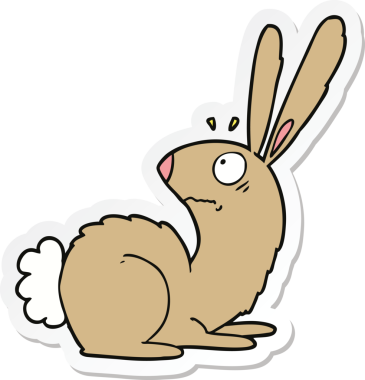 Çizgi filmin çıkartması bir insan tarafından çizilmiş ürkmüş tavşan.