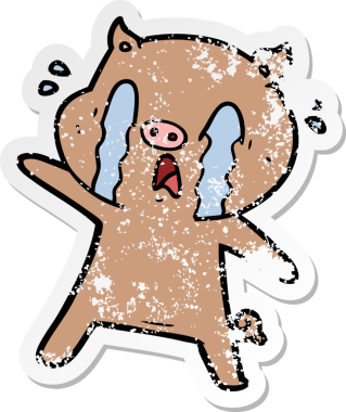 Bir insan tarafından çizilmiş ağlayan domuz çizgi filminin hüzünlü çıkartması.