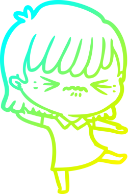 Bir insan tarafından çizilmiş, soğuk bir çizgi film kızı çizimi.