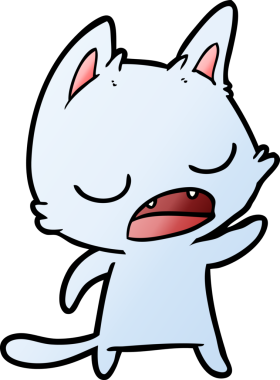 Bir insan tarafından çizilmiş konuşan kedi çizgi filmi.