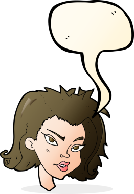 Bir insan tarafından çizilmiş konuşma baloncuğu olan bir kadın yüzü.