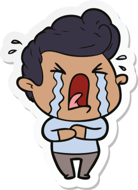 Bir insan tarafından çizilmiş ağlayan bir karikatür çıkartması.